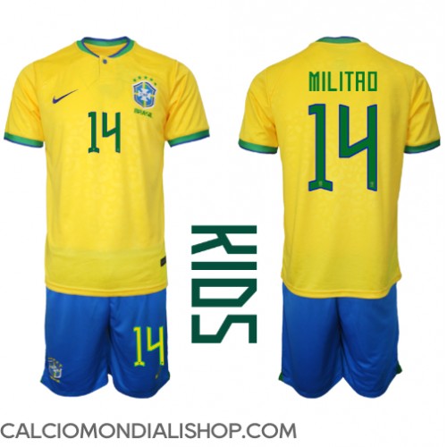 Maglie da calcio Brasile Eder Militao #14 Prima Maglia Bambino Mondiali 2022 Manica Corta (+ Pantaloni corti)